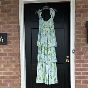 La Lavon Blue NWT Small Floral Maxi Dress with Tie Straps
